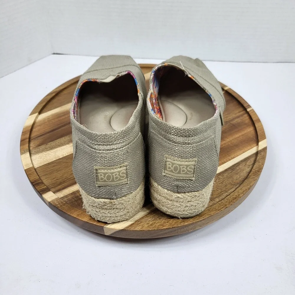 BOBS Skechers Espadrille Women 7 Taupe Platform Slip On 34101 Jute Textile